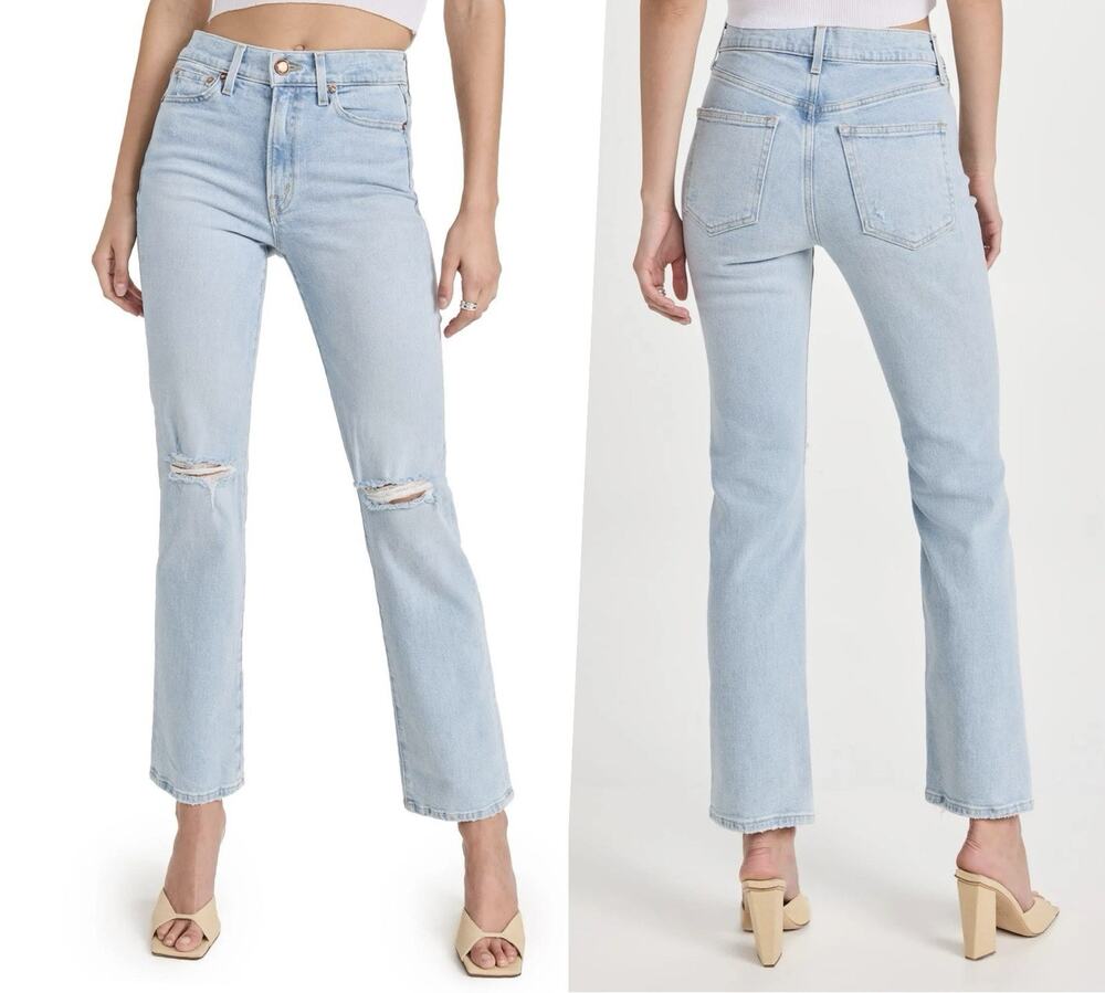 AYR The Sugar Jeans Straight Leg Light Wash Blue Stretch Distressed Women’s 26